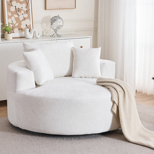 English Elm Round Swivel Barrel Chair Plush Chenille Upholstery Cozy Accent Seat for Any Room Beige W2915P338892