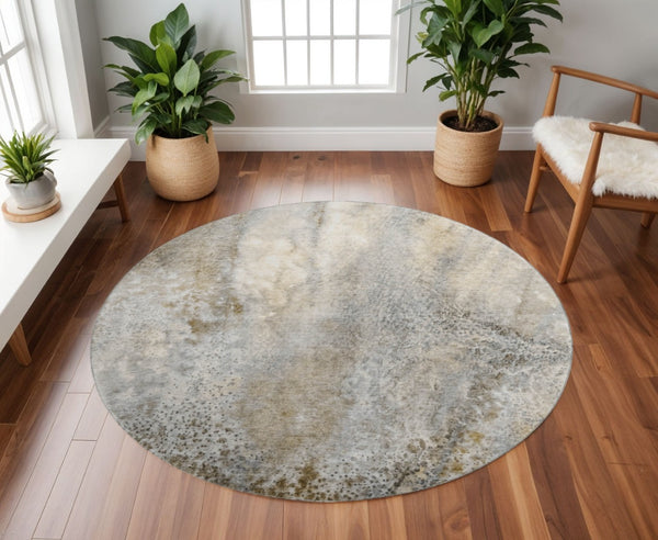 HomeRoots 8' Beige And Ivory Abstract Round Area Rug – Washable, UV Protected, Durable Design for High Traffic Areas 646765