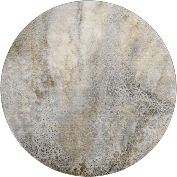 HomeRoots 8' Beige And Ivory Abstract Round Area Rug – Washable, UV Protected, Durable Design for High Traffic Areas 646765