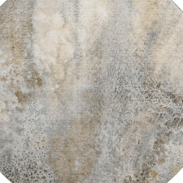 HomeRoots 8' Beige And Ivory Abstract Round Area Rug – Washable, UV Protected, Durable Design for High Traffic Areas 646765