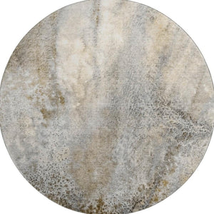 HomeRoots 8' Beige And Ivory Abstract Round Area Rug – Washable, UV Protected, Durable Design for High Traffic Areas 646765