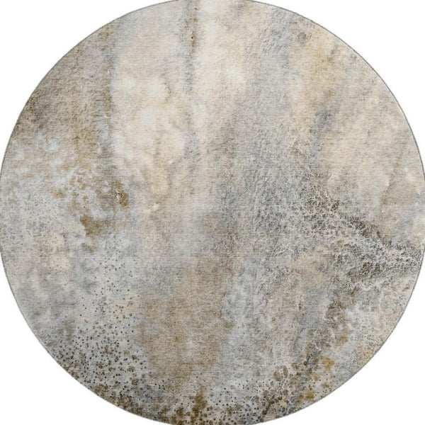 HomeRoots 8' Beige And Ivory Abstract Round Area Rug – Washable, UV Protected, Durable Design for High Traffic Areas 646765