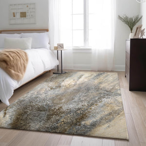 HomeRoots 8' X 10' Beige & Ivory Abstract Area Rug – Washable, Stain Resistant, UV Protected for Modern Homes 646766