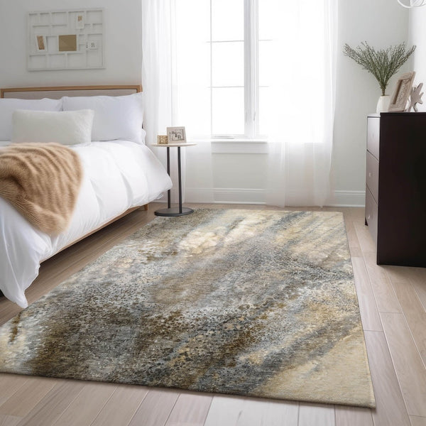 HomeRoots 8' X 10' Beige & Ivory Abstract Area Rug – Washable, Stain Resistant, UV Protected for Modern Homes 646766