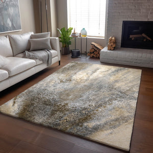 HomeRoots 8' X 10' Beige & Ivory Abstract Area Rug – Washable, Stain Resistant, UV Protected for Modern Homes 646766