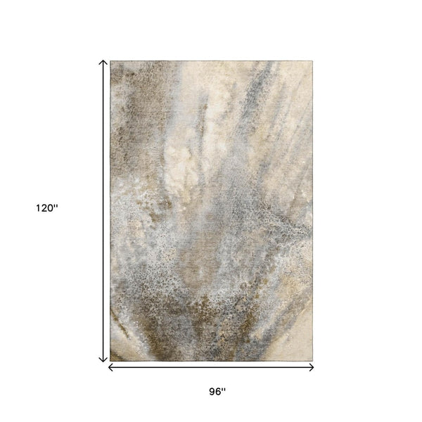 HomeRoots 8' X 10' Beige & Ivory Abstract Area Rug – Washable, Stain Resistant, UV Protected for Modern Homes 646766