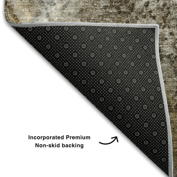 HomeRoots 10' X 14' Beige and Ivory Abstract Washable Area Rug – Stylish, UV-Protected, Durable for High Traffic Homes 646768