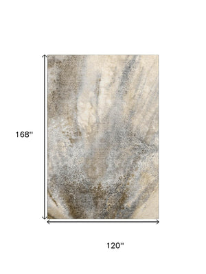 HomeRoots 10' X 14' Beige and Ivory Abstract Washable Area Rug – Stylish, UV-Protected, Durable for High Traffic Homes 646768