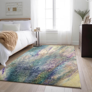 HomeRoots 5' Abstract Area Rug in Blue, Purple & Ivory – Washable, UV Protected & Durable for High Traffic Areas 646770