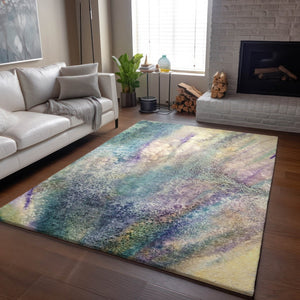 HomeRoots 5' Abstract Area Rug in Blue, Purple & Ivory – Washable, UV Protected & Durable for High Traffic Areas 646770