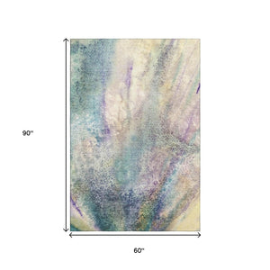 HomeRoots 5' Abstract Area Rug in Blue, Purple & Ivory – Washable, UV Protected & Durable for High Traffic Areas 646770
