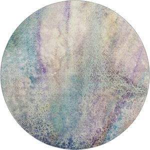 HomeRoots 8' Vibrant Blue, Purple & Ivory Abstract Round Rug – Washable, UV-Protected for Modern Spaces! 646771