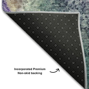 HomeRoots 8' Vibrant Blue, Purple & Ivory Abstract Round Rug – Washable, UV-Protected for Modern Spaces! 646771