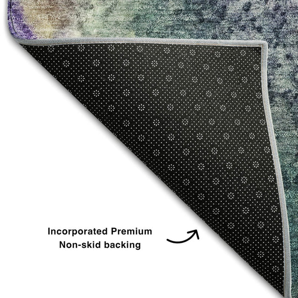 HomeRoots 8' Vibrant Blue, Purple & Ivory Abstract Round Rug – Washable, UV-Protected for Modern Spaces! 646771