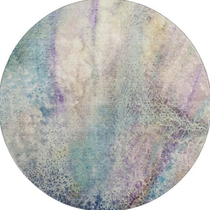 HomeRoots 8' Vibrant Blue, Purple & Ivory Abstract Round Rug – Washable, UV-Protected for Modern Spaces! 646771