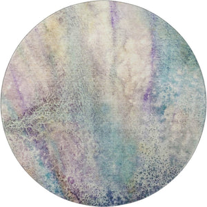 HomeRoots 8' Vibrant Blue, Purple & Ivory Abstract Round Rug – Washable, UV-Protected for Modern Spaces! 646771