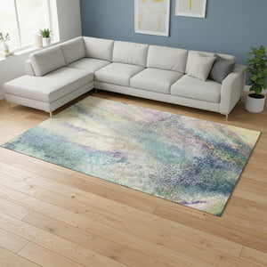 HomeRoots 9' X 12' Abstract Area Rug in Blue, Purple & Ivory – Washable, Stain-Resistant, UV Protected Design 646773