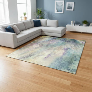 HomeRoots 10' Blue Purple & Ivory Abstract Washable Area Rug - UV Protected, Stain-Resistant, Durable Design 646774