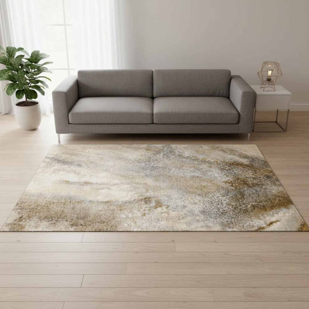 HomeRoots 5' X 8' Stylish Brown and Ivory Abstract Area Rug - Washable, UV Protected for Durable Everyday Living 646776