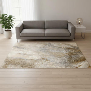 HomeRoots 5' X 8' Stylish Brown and Ivory Abstract Area Rug - Washable, UV Protected for Durable Everyday Living 646776