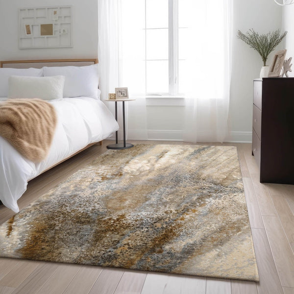 HomeRoots 5' X 8' Stylish Brown and Ivory Abstract Area Rug - Washable, UV Protected for Durable Everyday Living 646776