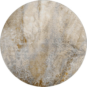 HomeRoots 8' Brown and Ivory Abstract Round Rug - Washable, Stain Resistant, UV Protected, Modern Design for Homes 646777