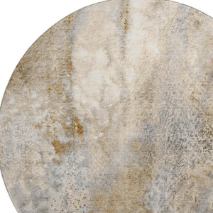 HomeRoots 8' Brown and Ivory Abstract Round Rug - Washable, Stain Resistant, UV Protected, Modern Design for Homes 646777