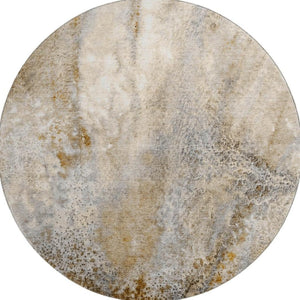 HomeRoots 8' Brown and Ivory Abstract Round Rug - Washable, Stain Resistant, UV Protected, Modern Design for Homes 646777