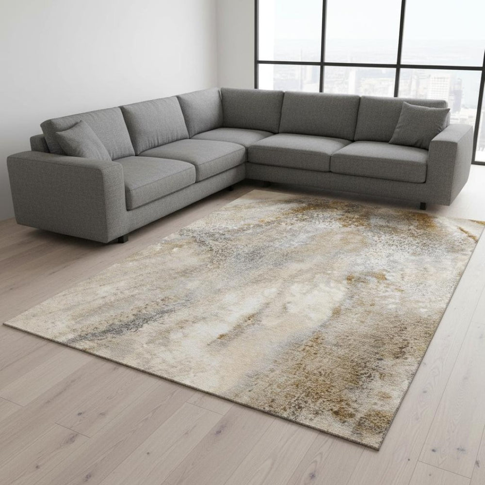 HomeRoots 8' X 10' Brown and Ivory Abstract Area Rug - Washable, UV Protected, Stain Resistant for High-Traffic Areas 646778