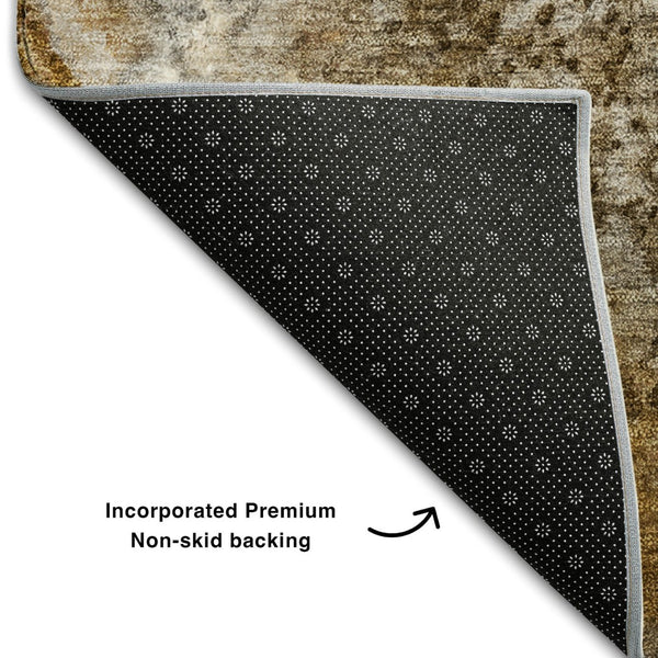 HomeRoots 8' X 10' Brown and Ivory Abstract Area Rug - Washable, UV Protected, Stain Resistant for High-Traffic Areas 646778