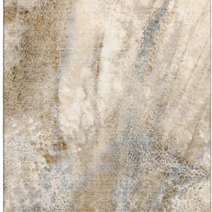 HomeRoots 9' X 12' Modern Brown and Ivory Abstract Area Rug | Washable, UV Protected, Stain Resistant Design 646779