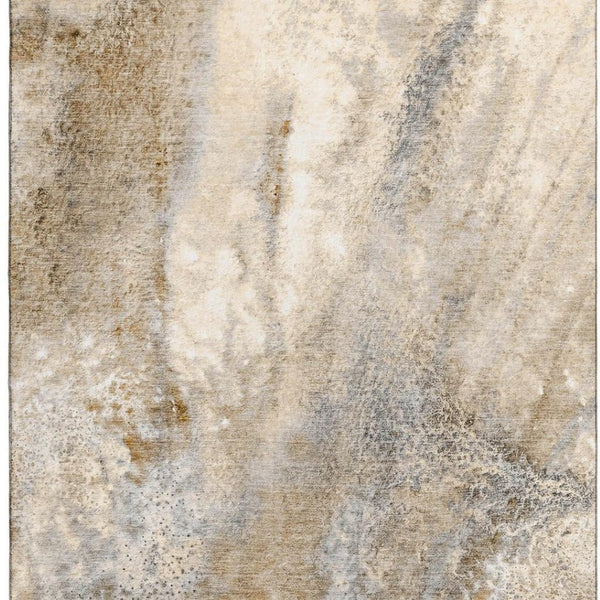 HomeRoots 9' X 12' Modern Brown and Ivory Abstract Area Rug | Washable, UV Protected, Stain Resistant Design 646779