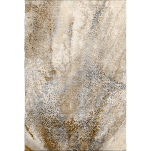 HomeRoots 9' X 12' Modern Brown and Ivory Abstract Area Rug | Washable, UV Protected, Stain Resistant Design 646779
