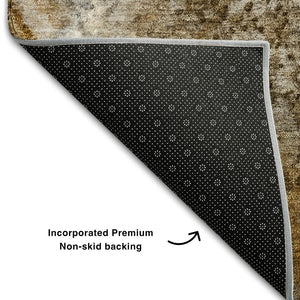 HomeRoots 9' X 12' Modern Brown and Ivory Abstract Area Rug | Washable, UV Protected, Stain Resistant Design 646779