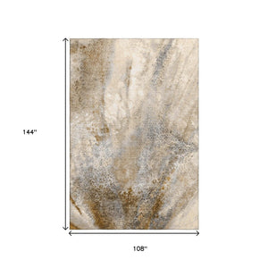 HomeRoots 9' X 12' Modern Brown and Ivory Abstract Area Rug | Washable, UV Protected, Stain Resistant Design 646779