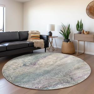 HomeRoots 8' Ivory and Purple Abstract Round Rug - Stylish, Washable, UV-Protected, Perfect for Family Homes 646783