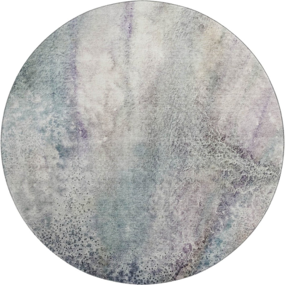 HomeRoots 8' Ivory and Purple Abstract Round Rug - Stylish, Washable, UV-Protected, Perfect for Family Homes 646783