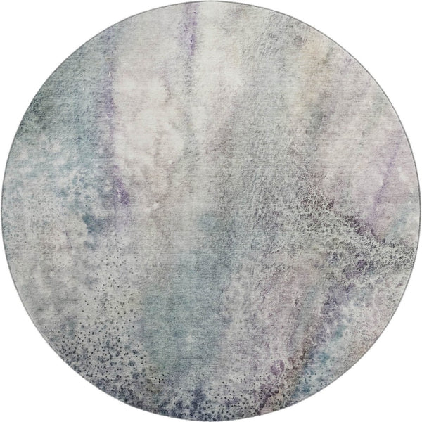 HomeRoots 8' Ivory and Purple Abstract Round Rug - Stylish, Washable, UV-Protected, Perfect for Family Homes 646783