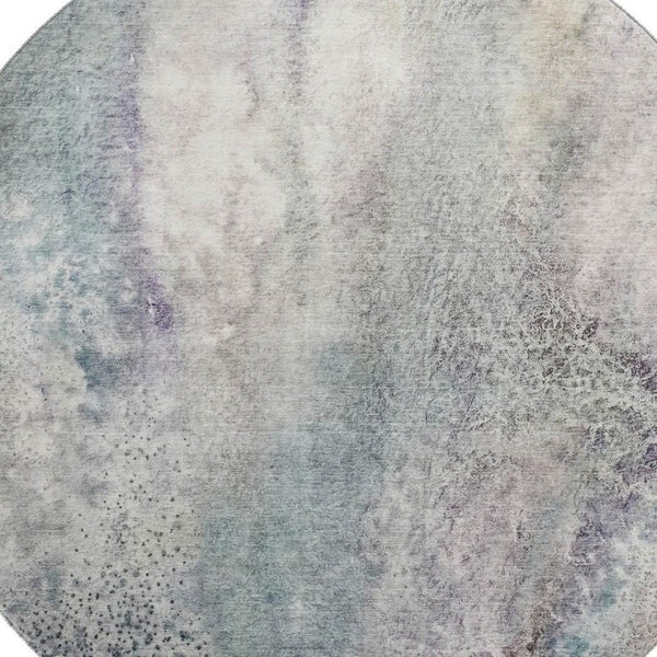 HomeRoots 8' Ivory and Purple Abstract Round Rug - Stylish, Washable, UV-Protected, Perfect for Family Homes 646783
