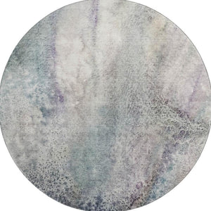 HomeRoots 8' Ivory and Purple Abstract Round Rug - Stylish, Washable, UV-Protected, Perfect for Family Homes 646783