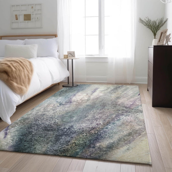 HomeRoots 8' X 10' Abstract Ivory and Purple Washable Area Rug with UV Protection for Stylish Durability 646784