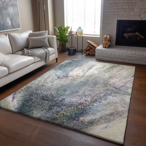 HomeRoots 8' X 10' Abstract Ivory and Purple Washable Area Rug with UV Protection for Stylish Durability 646784