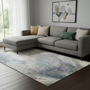 HomeRoots 8' X 10' Abstract Ivory and Purple Washable Area Rug with UV Protection for Stylish Durability 646784