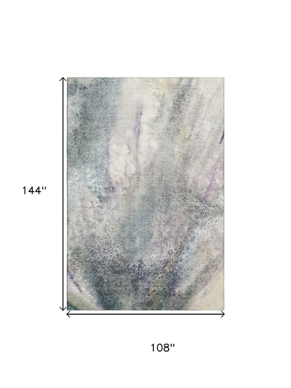 HomeRoots 9' X 12' Ivory And Purple Abstract Area Rug - Washable, UV Protected, Soft & Ideal for High-Traffic Rooms 646785