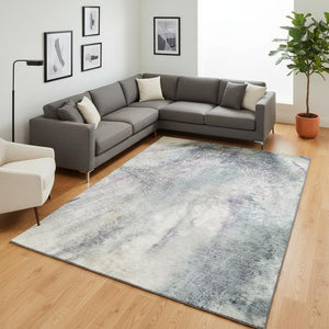 HomeRoots 10' X 14' Ivory And Purple Abstract Area Rug - Durable, Washable, UV-Protected for Modern Spaces 646786