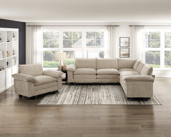English Elm Modern Chenille Upholstered Sectional Sofa Arms with Adjustable Pillow Top Neutral Taupe B011P352490