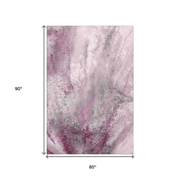 HomeRoots 5' X 8' Modern Pink and Ivory Abstract Area Rug - Washable, UV Protected, Durable for High-Traffic Homes 646794