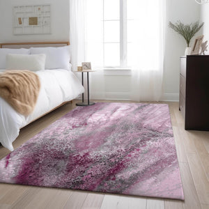 HomeRoots 5' X 8' Modern Pink and Ivory Abstract Area Rug - Washable, UV Protected, Durable for High-Traffic Homes 646794