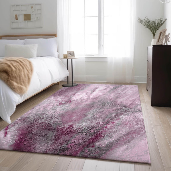 HomeRoots 5' X 8' Modern Pink and Ivory Abstract Area Rug - Washable, UV Protected, Durable for High-Traffic Homes 646794