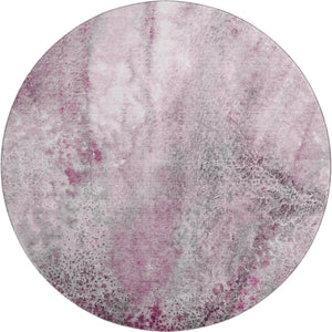 HomeRoots 8' Pink And Ivory Abstract Washable Round Rug with Stain Resistance and UV Protection for Modern Spaces 646795